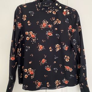 Zara Floral Blouse with Pearl Buttons